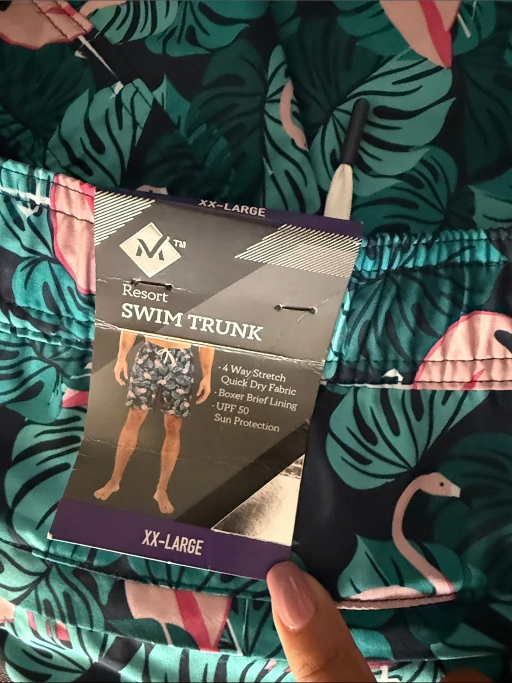 Men's Navy Tropical Flamingo Swim Trunks - Pink & Teal